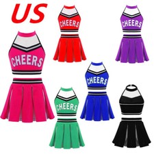 Girls Cheerleader Uniform Crop Tops Pleated Skirt Dance Set Cosplay Costume