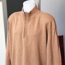 COLOMBO brown 100% camel hair men's zipper henley sweater size IT 54
