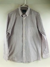 Chaps Men's Size 16.5 34/35 White Pink Navy Blue Check Reg Fit Button Down