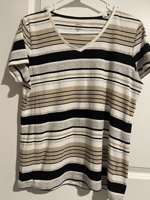 Croft&Barrow The Classic Tee striped V Neck Cap Sleeve Tee Skater Surfer