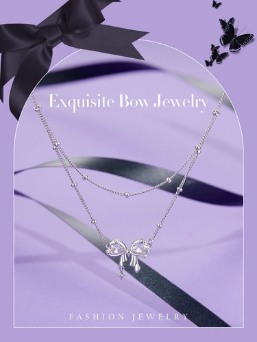 Bisaer Real 925 Silver Dazzling Bowknot Necklace Jewelry Elegant For Women Gifts - Picture 13 of 14