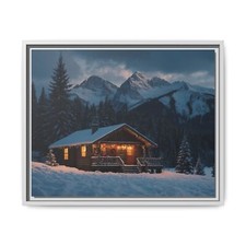 Snow Cabin Mountain Art, Winter Art Decor, CanvasMatte Canvas, Framed