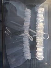 New, White Satin Bridal Garter Set With Crystals Beverly Clark Collection