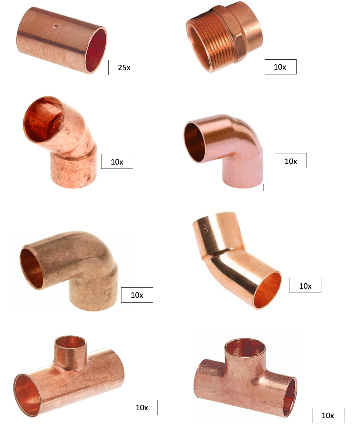 3/4" Copper Plumbing Fittings, Coupling, Elbow, Tees, Female & Male Adapter, Lot