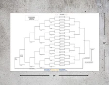 22 x 34 32 PLAYER DOUBLE ELIMINATION TOURNAMENT BRACKET CHART - BLIND DRAW +PEN