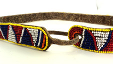Handmade African Tribal Beaded Leather Belt 32"