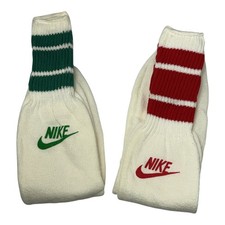 Nike Vintage Tube High Socks White and Green Red Stripes Athletic Sportswear 22"