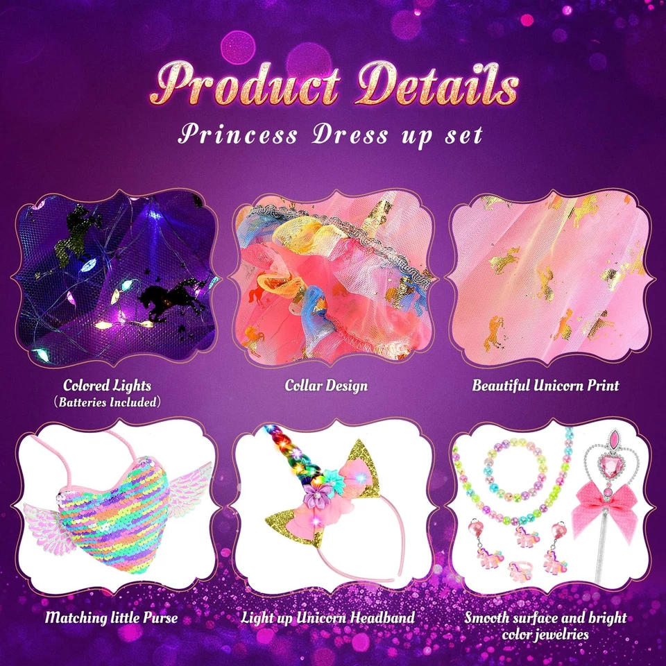 Vestido de Princesa para Niñas, Unicornio Iluminado Princesa Capa Princesa Vestido Disfraz Foto 4 de 4