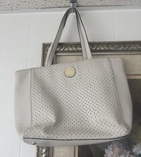 Women s Beige Pebbled Tote Bag Zip Closure Gold Hardware Double Handles Lined