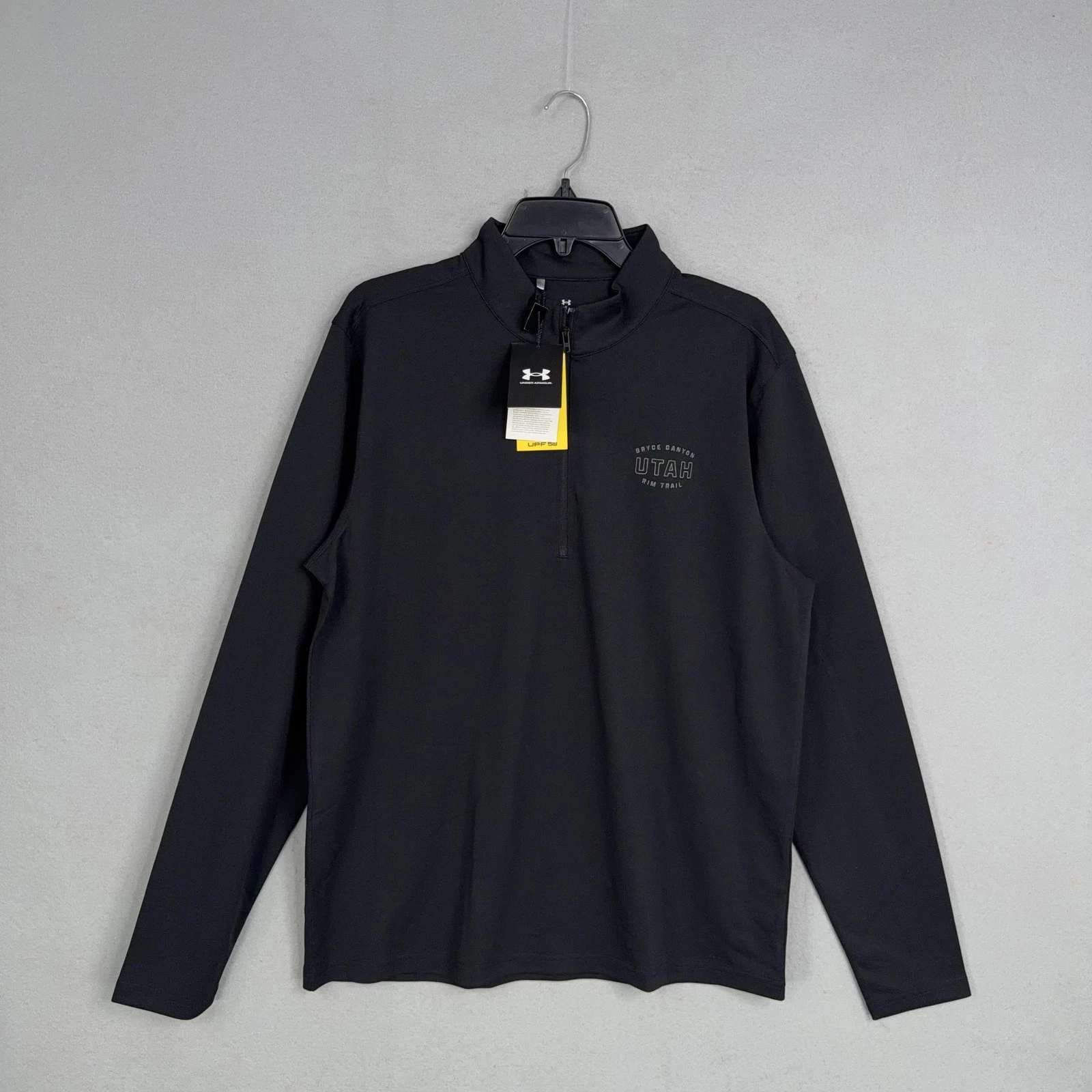 Under Armour Pullover Mens Large Black 1/4 Zip Utah UPF 50 Hiking Bryce Canyon