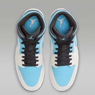 New Nike Jordan 1 Mid SE Shoes - White/ Blue Chill/ Black (IM6567