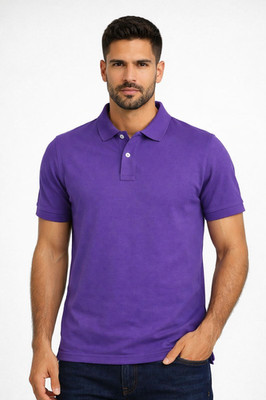 Herren Poloshirt Kurzarm Half L T Shirt Baumwolle 100% Shirt Piquette Lila