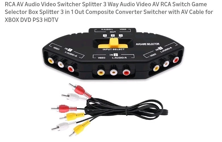 AV SWITCHER AV Switch 3 Way Outlets Converter Port Splitter RCA Audio Video A...