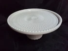 Vintage Jeanette Shell Pink Milk Glass Pedestal Cake Plate Stand Beaded Edge 10"