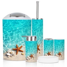 Bathroom Accessory Set 6 Piece Starfish Seashell Summer Beach sea Water Summe...