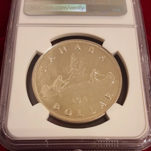 1947 CANADA $1 POINTED 7 QUADRUPLE HP AU DETAILS CLEANED