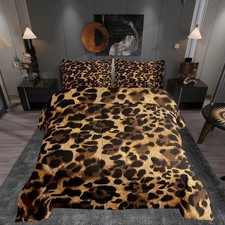 Brown Leopard Print Comforter Set Queen Size,Kids Girls Woman Luxury Room Dec...