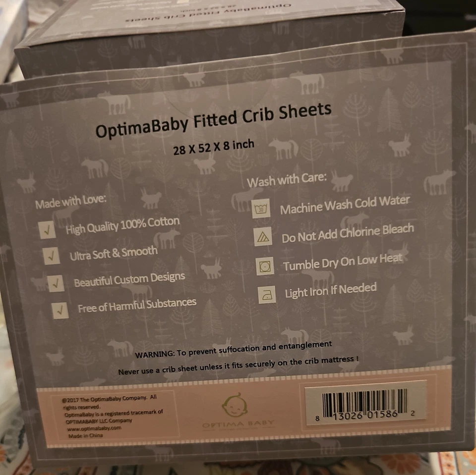 Простыни на резинке для кроватки Optima 100% хлопок подходят для стандартной кроватки (28x52 дюйма) упаковка V2 - Изображение 3 из 4