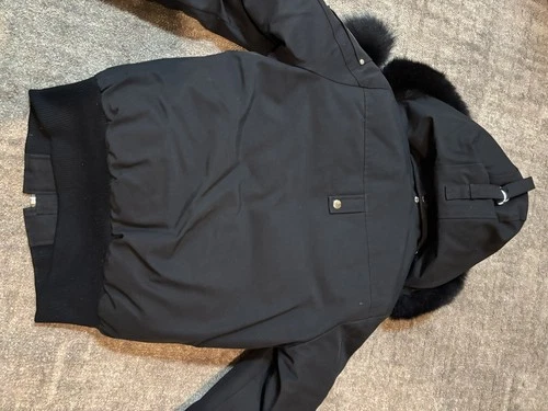 Moose Knuckles Men’s Black Down Filled Hooded Fur Trim Bomber Jacket Size S image 7