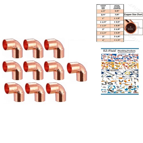 EZ-FLUID 1/2" LF Short Radius Copper 90° Elbow C X C Sweat Solder Fitting (10)