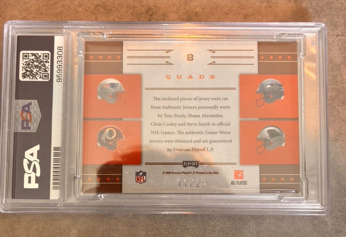 2007 National Treasures All Pros Quad Prime Tom Brady Game-Worn Patch /25 PSA 7 view 2