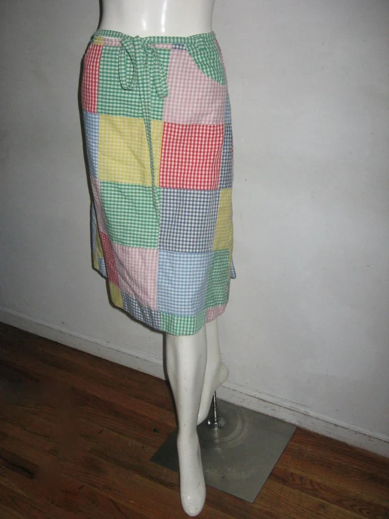 VTG Multicolor Patchwork Color Block Gingham Chec… - image 3