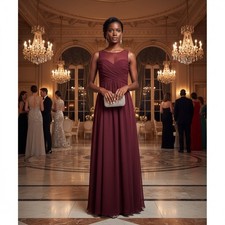 David's Bridal Burgundy Formal Dress Sleeveless Maxi Gown Special Occasion SZ 2
