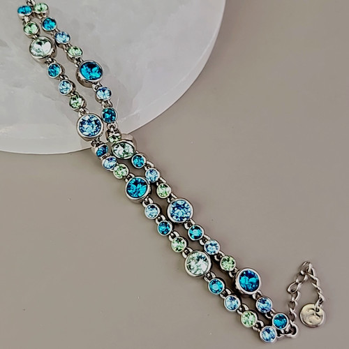 Touchstone Crystal by Swarovski Bracelet Multicolor Round Double Layered 7.5"