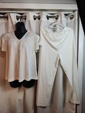 Vintage 1960s Lorraine nylon pajama set, top and pants with ivory floral..L