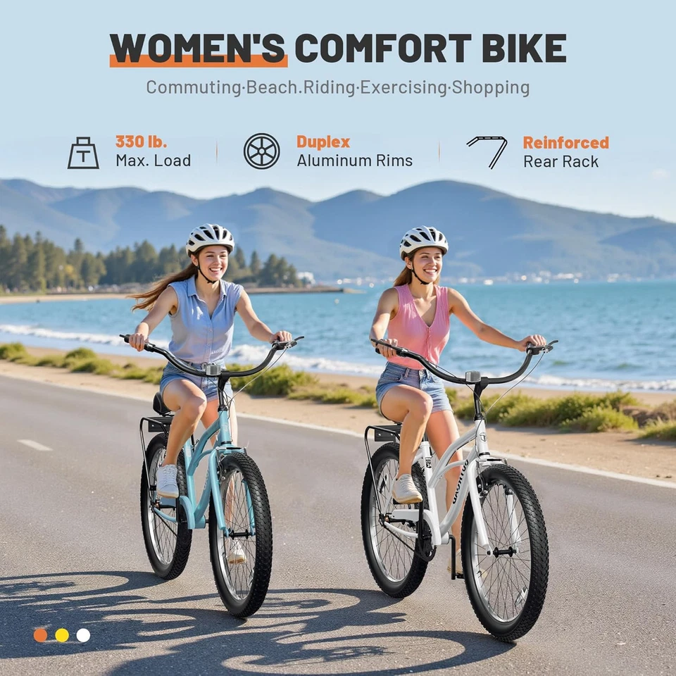 Beach Cruiser Bike, 24/26 inch Commuter Bicycle for Adult Men and Women, Comfort - Image 4 of 4