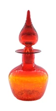 Vintage Rainbow Art Glass Amberina Crackle Decanter w/Teardrop Flame Stopper 11"
