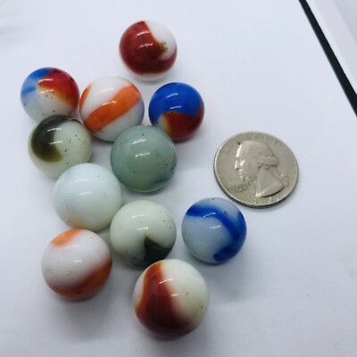 VINTAGE LOT OF 11 MARBLES PELTIER VITRO VARIOUS MIXED SIZES AND COLORS