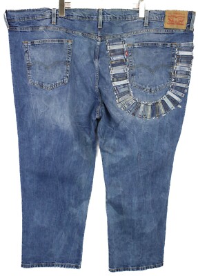 LEVI'S 541 Jeans Mens W54/L29 Zip Fly Faded Whiskers Tapered Fit Blue