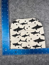 Shark All Over Print Beanie Youth Newborn White Black Knit Polyester