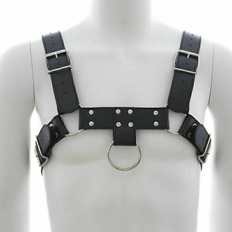 Harnais en cuir noir pour homme, ceinture de poitrine avec boucle - Photo 3/4