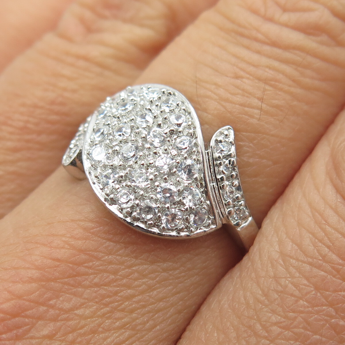 925 Sterling Silver Round-Cut C Z Modernist Bypass Ring Size 8 | eBay