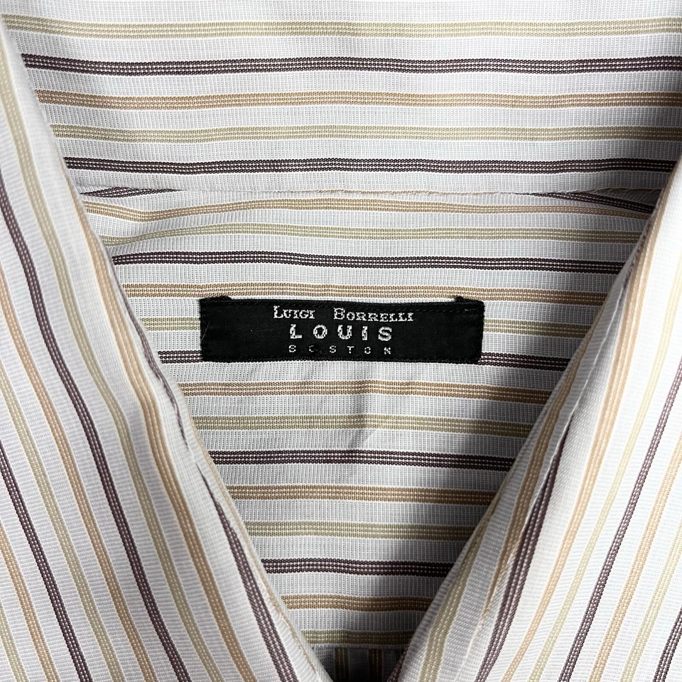 Luigi Borrelli Men's Size 16/41 French Cuff L/S Dress Shirt Beige Striped Italy - Image 3 of 4