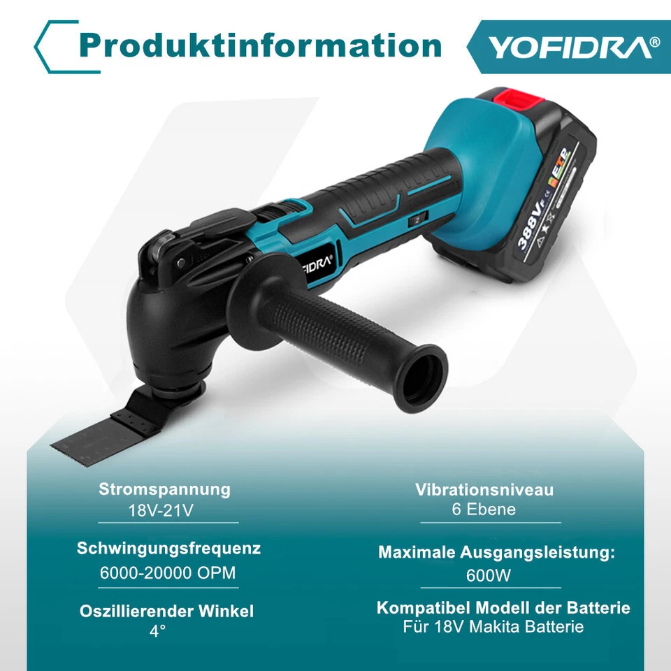 4°Multifunktionswerkzeug AkkuOszillierend Schleifgerät Multitool Vibrationssaege - Bild 2 von 4