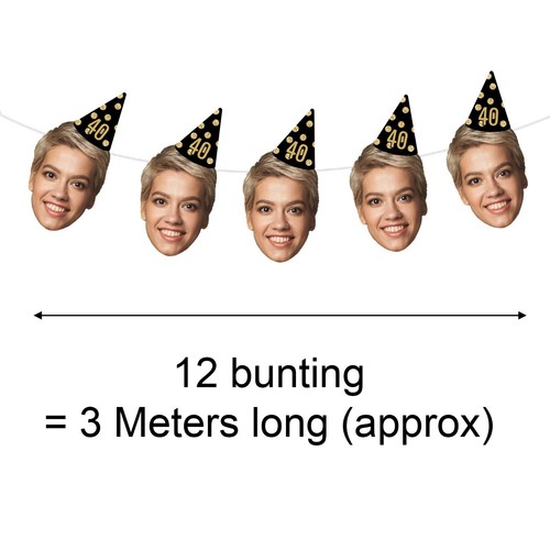 Personalised Face Bunting With Party Hat, Photo Banner CUTOUT Party Accessory - Picture 185 of 280