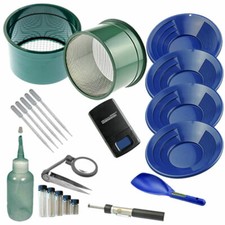 BLU Gold Panning Kit 14" 12" 10" 8" Blue Gold Pans Mini Sluice Box  More