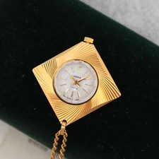 1973 NOS Chaika Vintage USSR Ladies Gold Plated Soviet Watch Pendant W/ Box&Docs