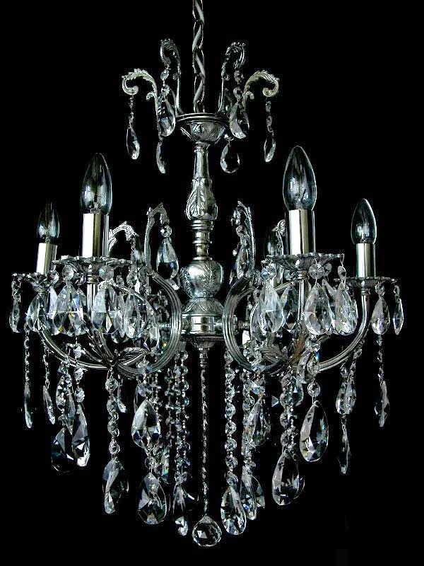 Lampadario In Cristallo Color Argento O Oro 6 Luci In Ottone Con Cristalli Veri - Immagine 2 di 2