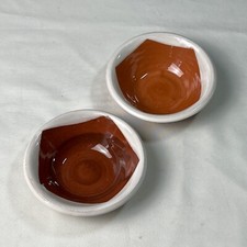 Artistan Made Pair Glazed TERRACOTTA Snack Trinket Bowls - Artist Stamp