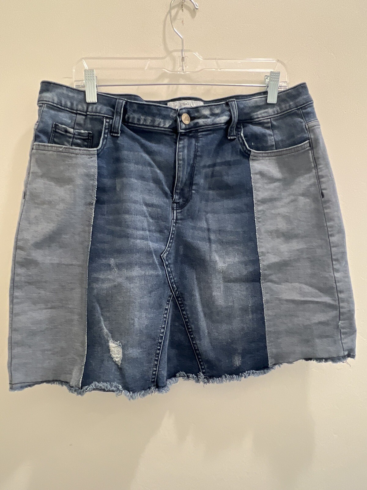 Libby Edelman Patchwork Distressed Jean Skirt Siz… - image 1