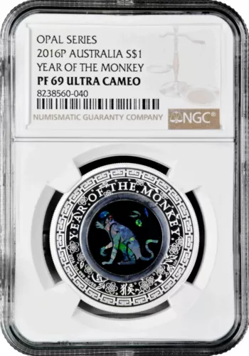 Australia 1 dollar 2016, NGC PF69 UC, "Opal - Year of the Monkey" silver coin