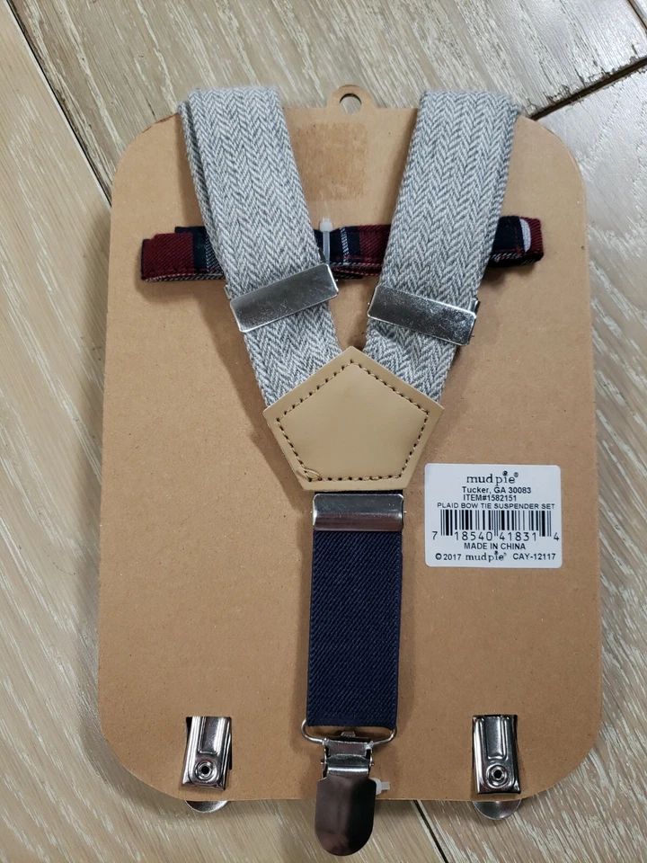 Juego de tirantes de pajarita a cuadros Mudpie se adapta a la mayoría hasta 5T - 2T 3T 4T niños niños Foto 4 de 4