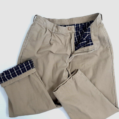L.L. Bean Men's 37 38 Ins 28 ? 29 Pants Khaki Comfort Waist Lined Work Cotton