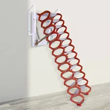 Orange 10.17ft Attic Ladder 12 Steps Loft Stairs Wall Mounted Folding Ladder USA