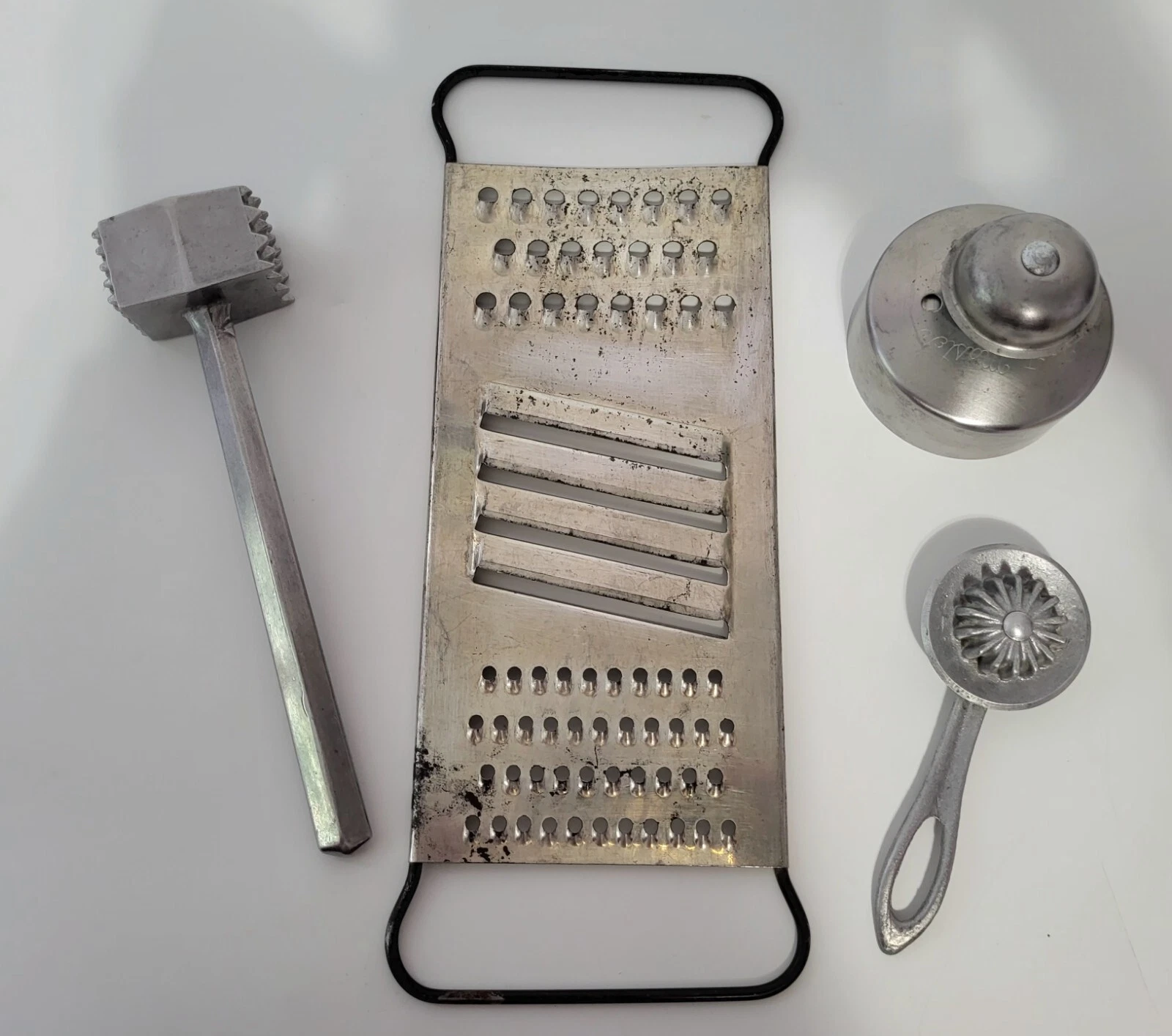 Lot Of 4 Antique Vintage Kitchen Tools Grater Meat Mallet Tart And Pie Crimper