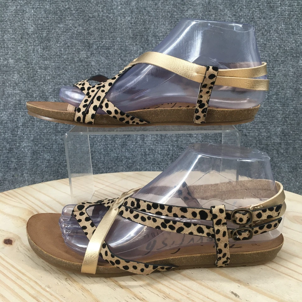Blowfish Sandals Womens 8.5 Gineh Strappy Gold Faux Leather Leopard Print Buckle - Image 2 of 4